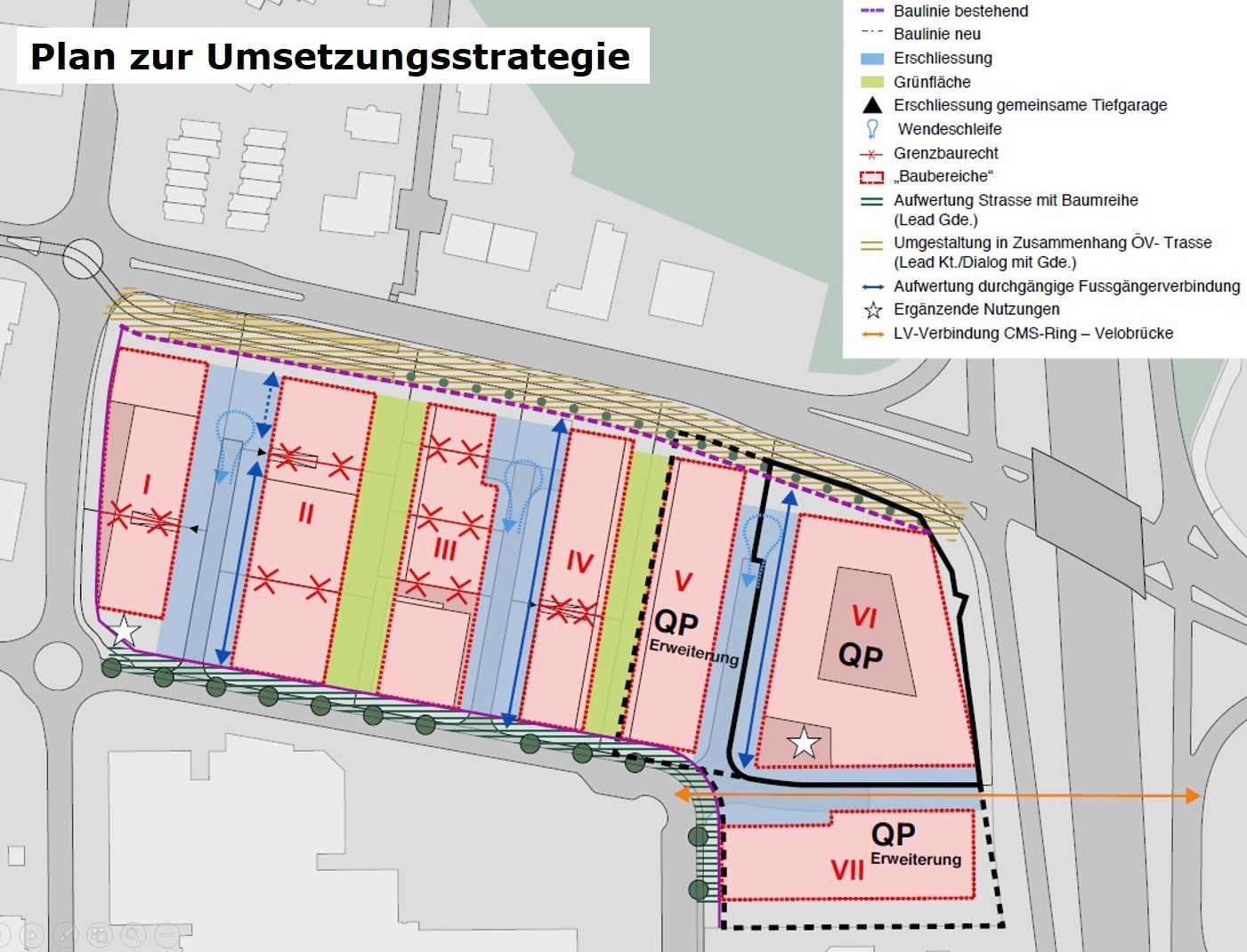 Plan zur Umsetzungsstrategie, welcher Gemeinde, Grundeigentümern und Bauwilligen als Anhaltspunkt für die gewünschte bauliche Entwicklung im Pilotgebiet Kägen Nordost dient.