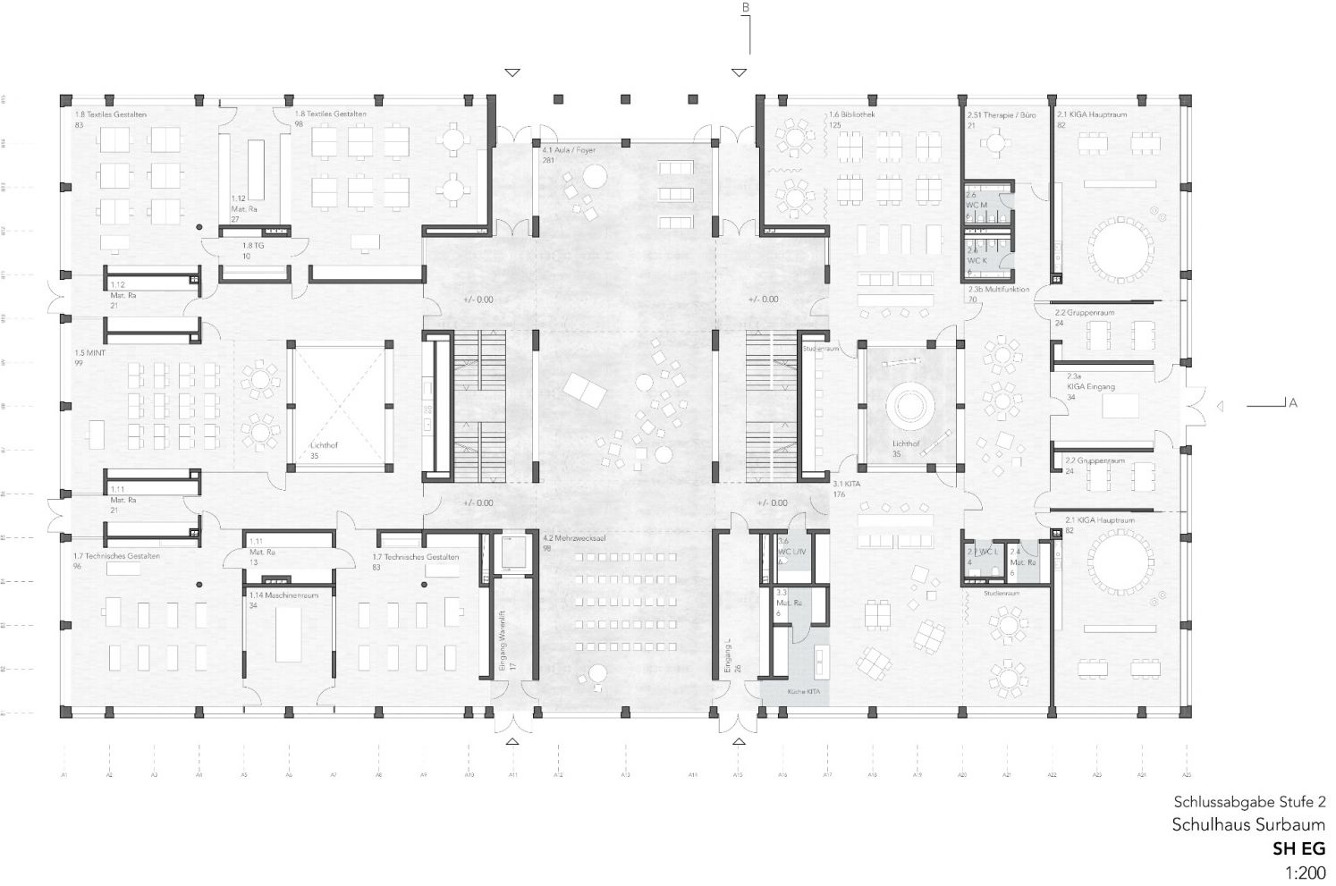 Plan des Erdgeschosses. (Projektverfasser: Masswerk Architekten AG / Gesamtleistungsanbieter: Steiner AG)