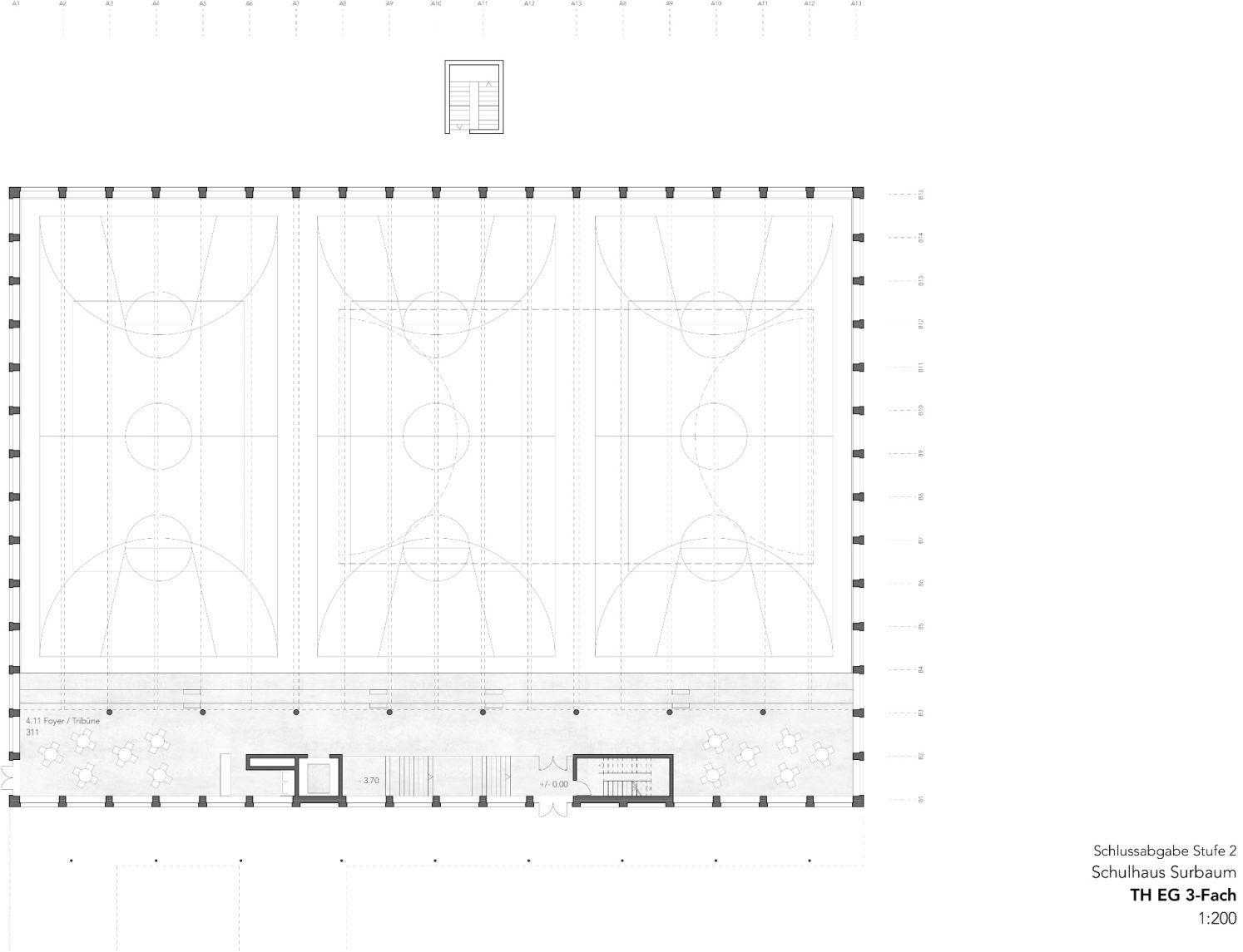 Plan der Dreifachturnhalle. (Projektverfasser: Masswerk Architekten AG / Gesamtleistungsanbieter: Steiner AG)