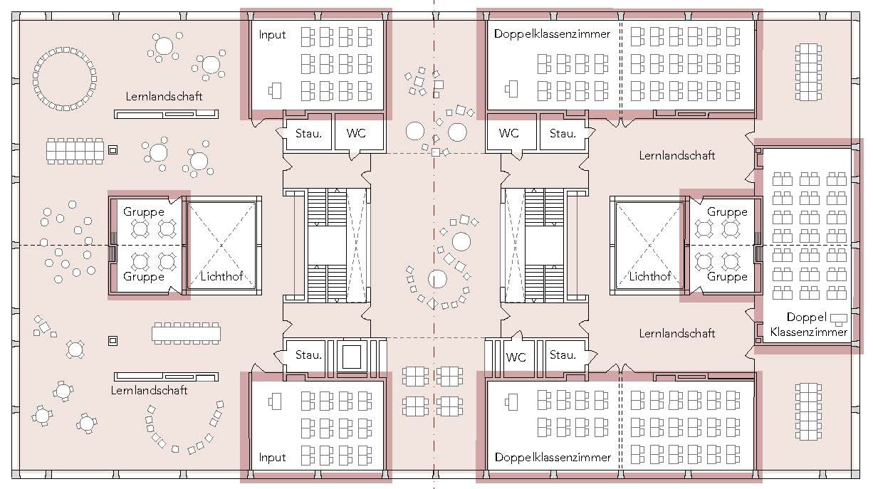 Die Räume der jeweiligen Stufen können flexibel verändert werden. (Projektverfasser: Masswerk Architekten AG / Gesamtleistungsanbieter: Steiner AG)