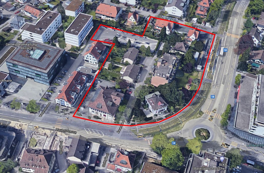Das Luftbild zeigt den Perimeter des Quartierplans Landererstrasse.
